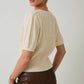 Round Neck Puff Sleeve Cable Sweater - Purpose + Passion Boutique