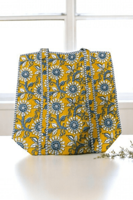 Rourke Yellow Floral Patterned Tote Bag - Purpose + Passion Boutique