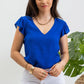 Royal Blue V - Neck Eyelet Lace Blouse - Purpose + Passion Boutique