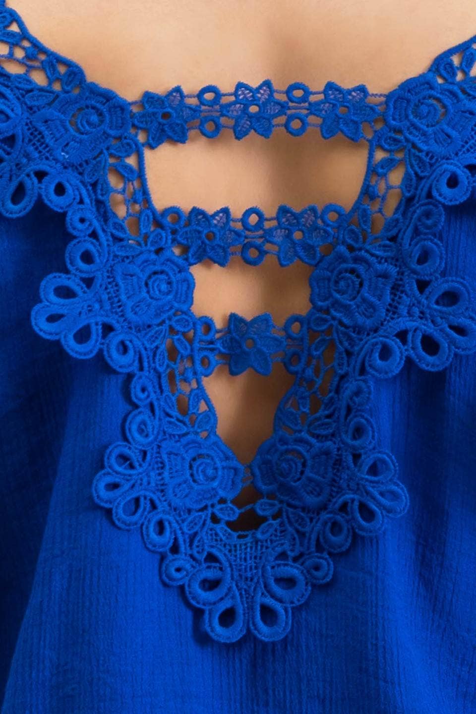 Royal Blue V - Neck Eyelet Lace Blouse - Purpose + Passion Boutique