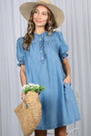 Ruffle Detail Chambray Tencel Mini Dress - Purpose + Passion Boutique