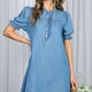 Ruffle Detail Chambray Tencel Mini Dress - Purpose + Passion Boutique