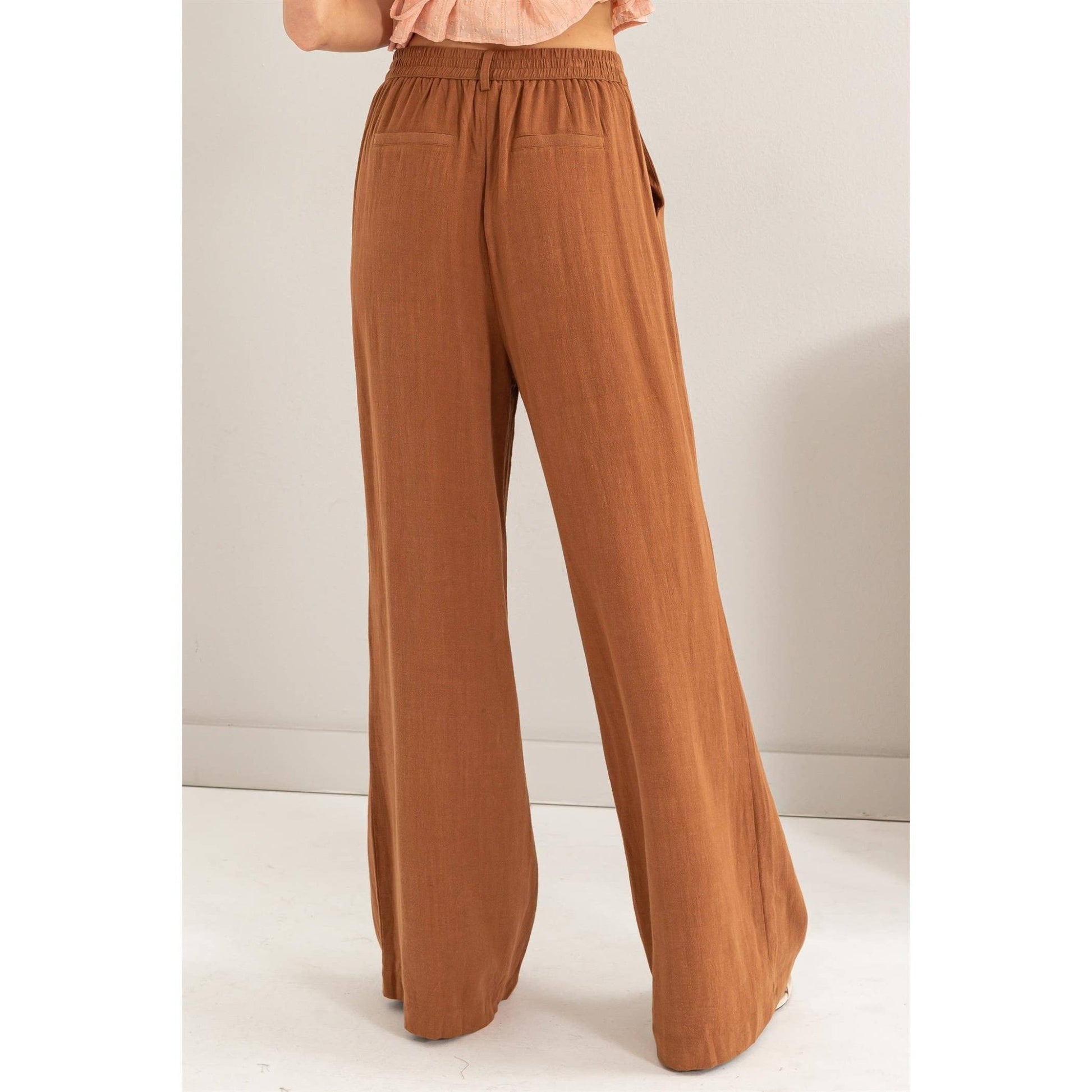 Rust Brown Linen Blend Pleated Wide Leg Pants - Purpose + Passion Boutique