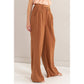 Rust Brown Linen Blend Pleated Wide Leg Pants - Purpose + Passion Boutique