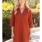 Rust Knit Detailed Collard Shift Dress - Purpose + Passion Boutique