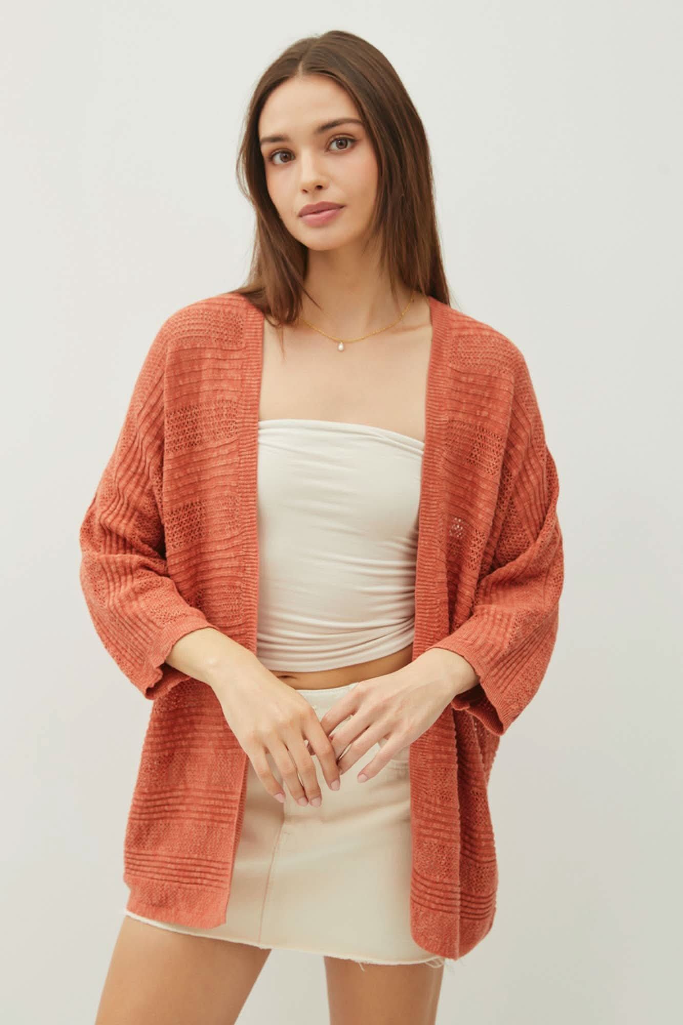 Rust Knit Striped Open Cardigan - Purpose + Passion Boutique