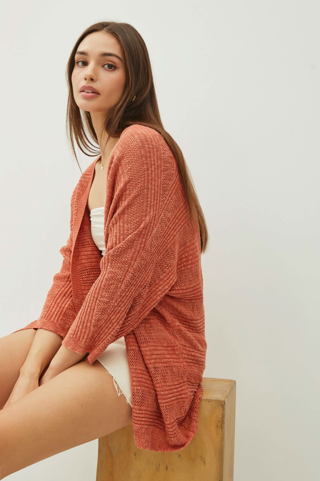 Rust Knit Striped Open Cardigan - Purpose + Passion Boutique