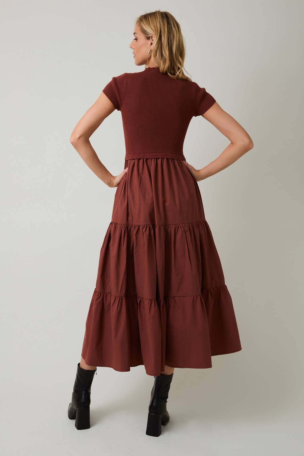 Rust Mock Neck Knit Tiered Dress - Purpose + Passion Boutique