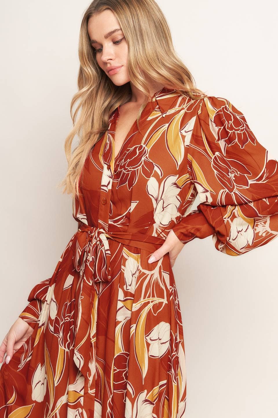 Rust/Cream Pattern Long Dress - Purpose + Passion Boutique