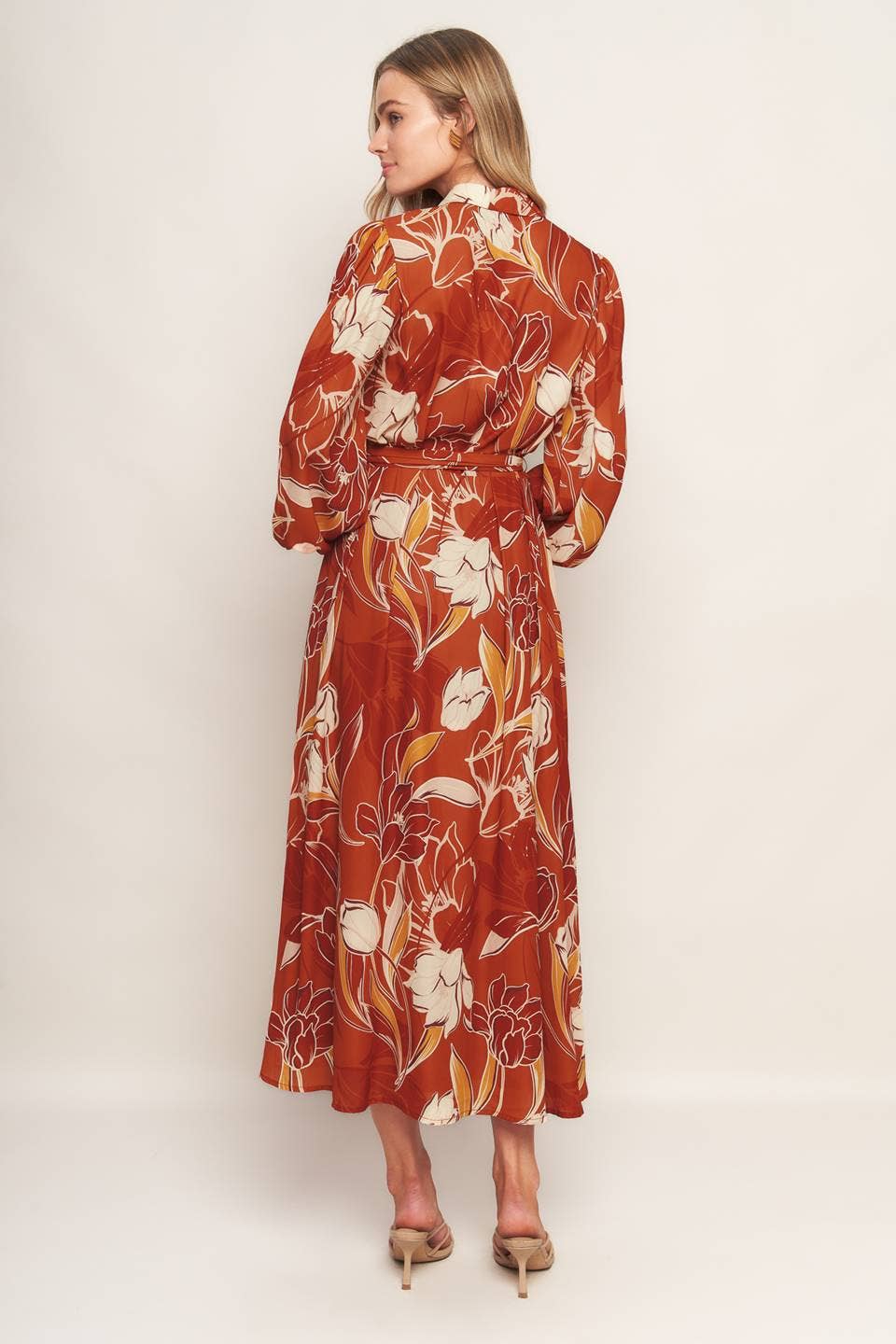 Rust/Cream Pattern Long Dress - Purpose + Passion Boutique