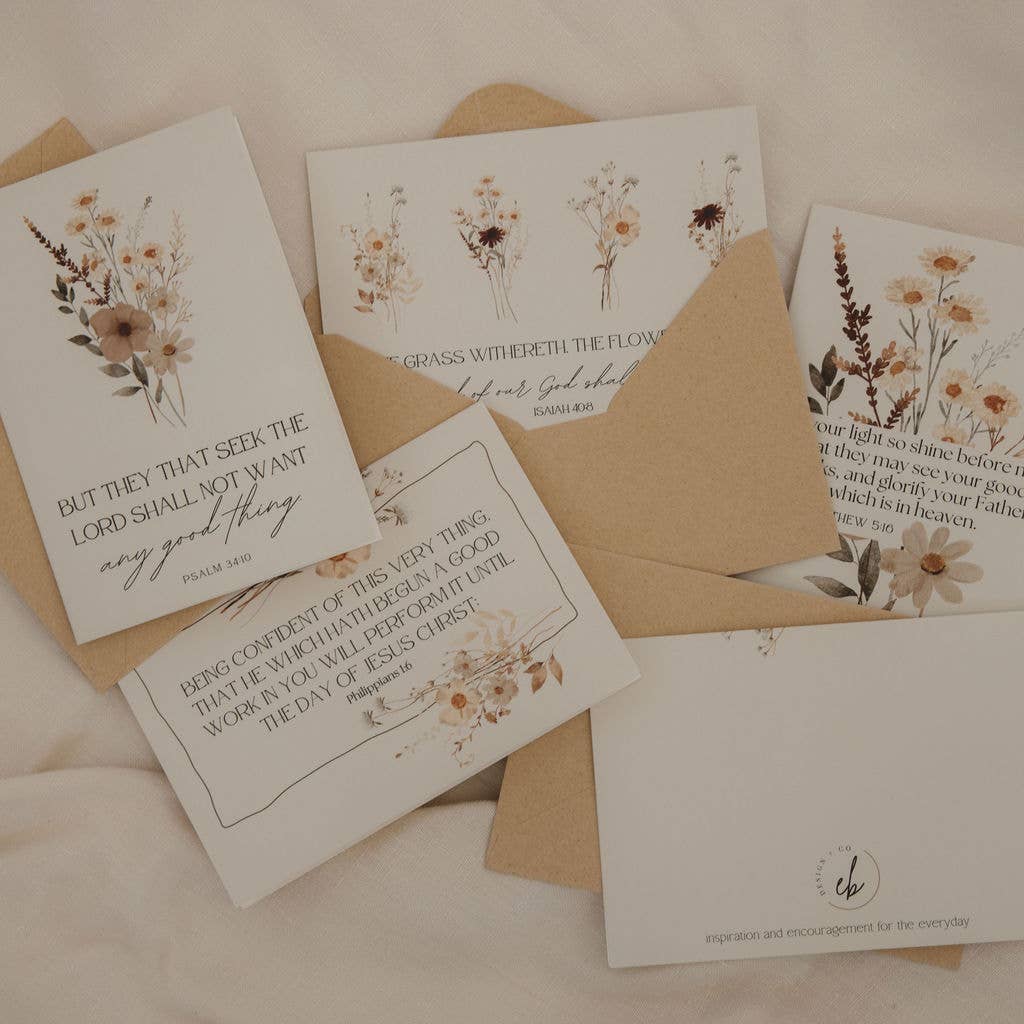 Rustic Floral Boxed Bible Verse Notecard Set | 12 Count - Purpose + Passion Boutique