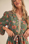 Sage Floral Belted Mini Dress - Purpose + Passion Boutique
