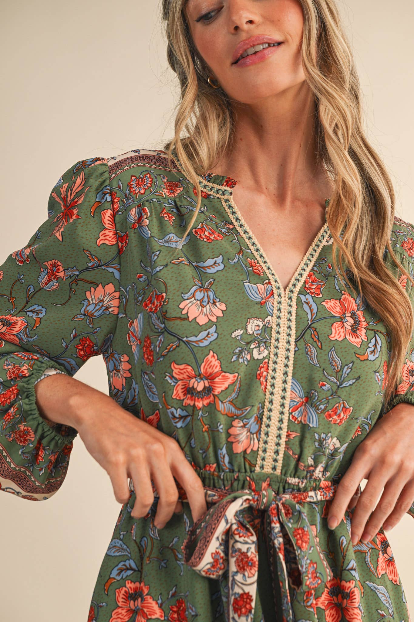 Sage Floral Belted Mini Dress - Purpose + Passion Boutique