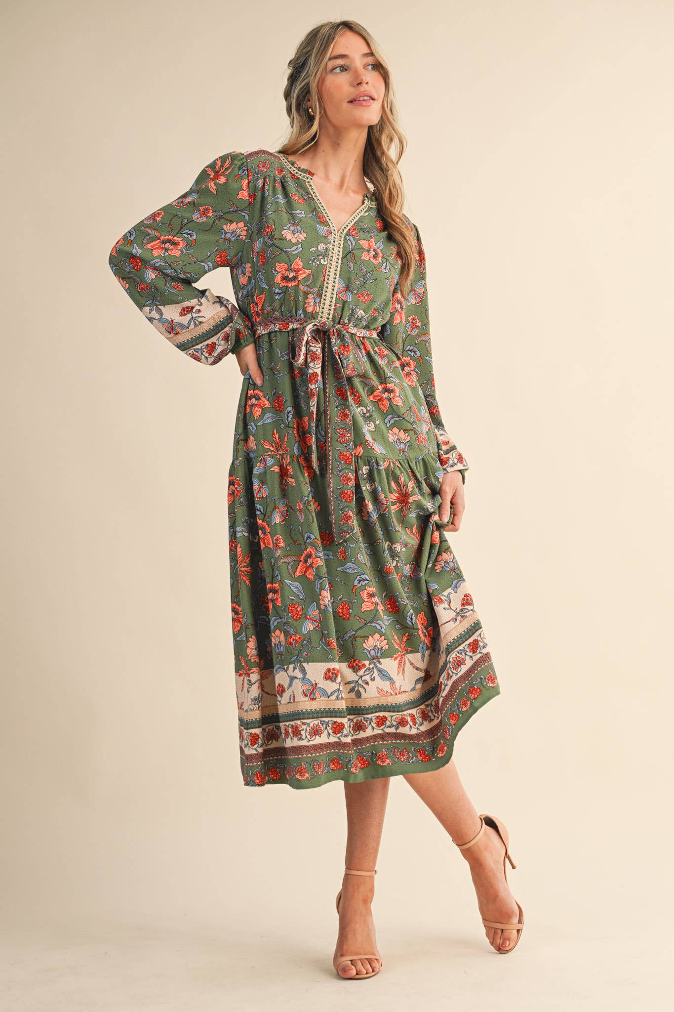 Sage Floral Belted Mini Dress - Purpose + Passion Boutique