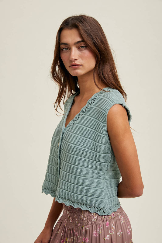 Sage Scalloped Button - Up Sweater Vest - Purpose + Passion Boutique