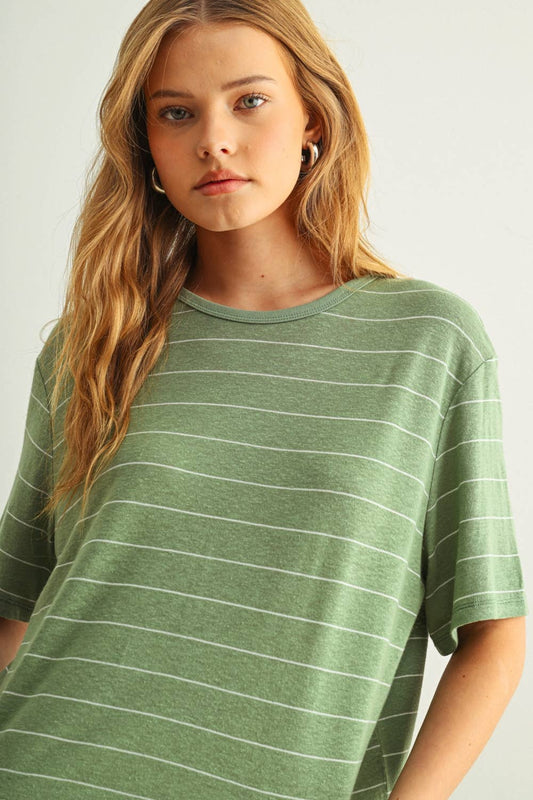 Sage Stripe Cotton Linen Top - Purpose + Passion Boutique