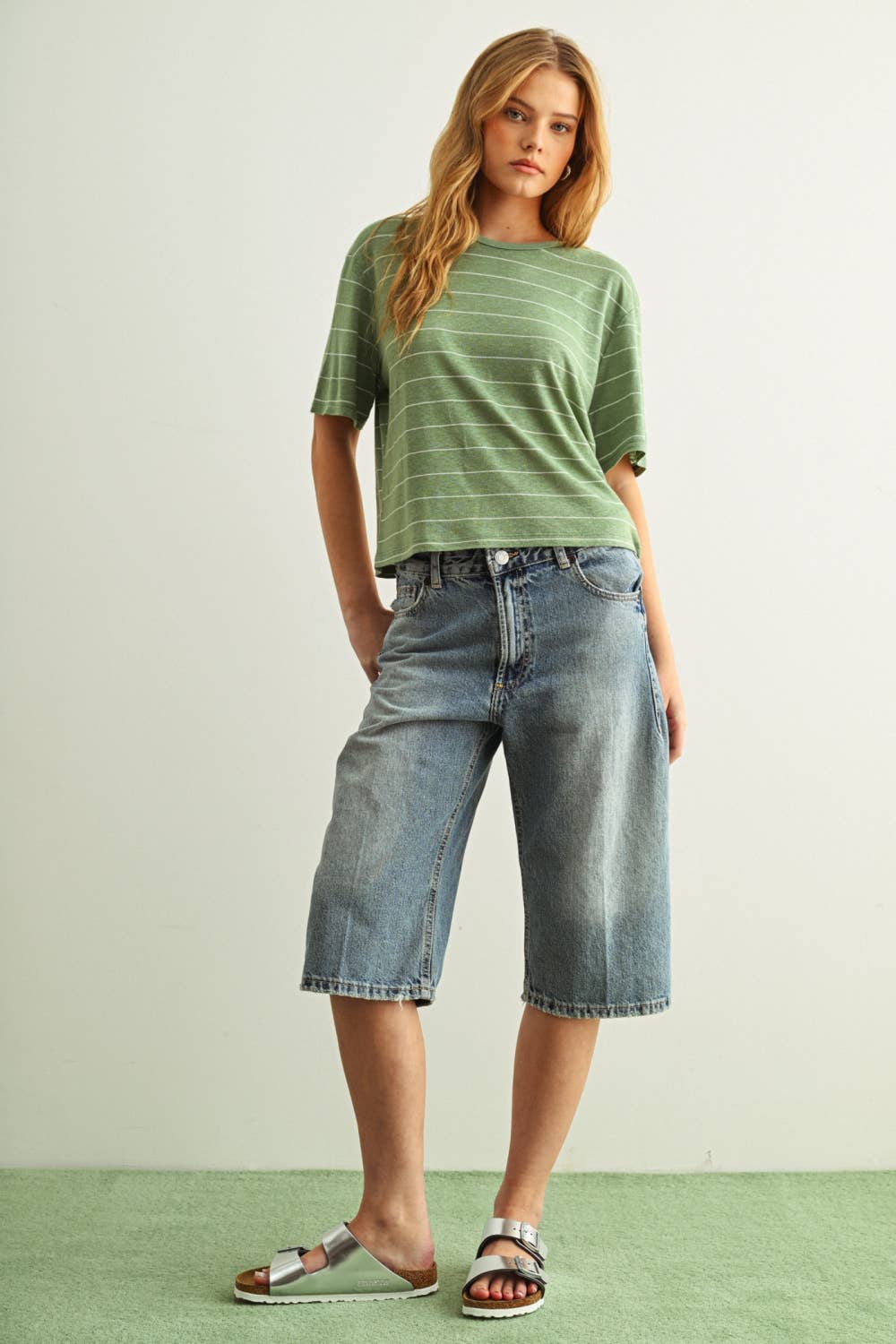 Sage Stripe Cotton Linen Top - Purpose + Passion Boutique