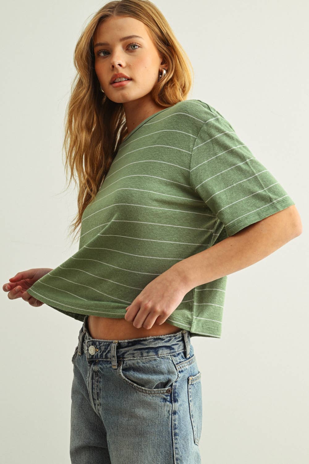 Sage Stripe Cotton Linen Top - Purpose + Passion Boutique