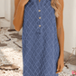 Sail Blue Rhombus Textured Collar Buttoned V Neck Denim Dress - Purpose + Passion Boutique