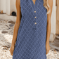 Sail Blue Rhombus Textured Collar Buttoned V Neck Denim Dress - Purpose + Passion Boutique