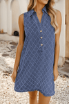 Sail Blue Rhombus Textured Collar Buttoned V Neck Denim Dress - Purpose + Passion Boutique