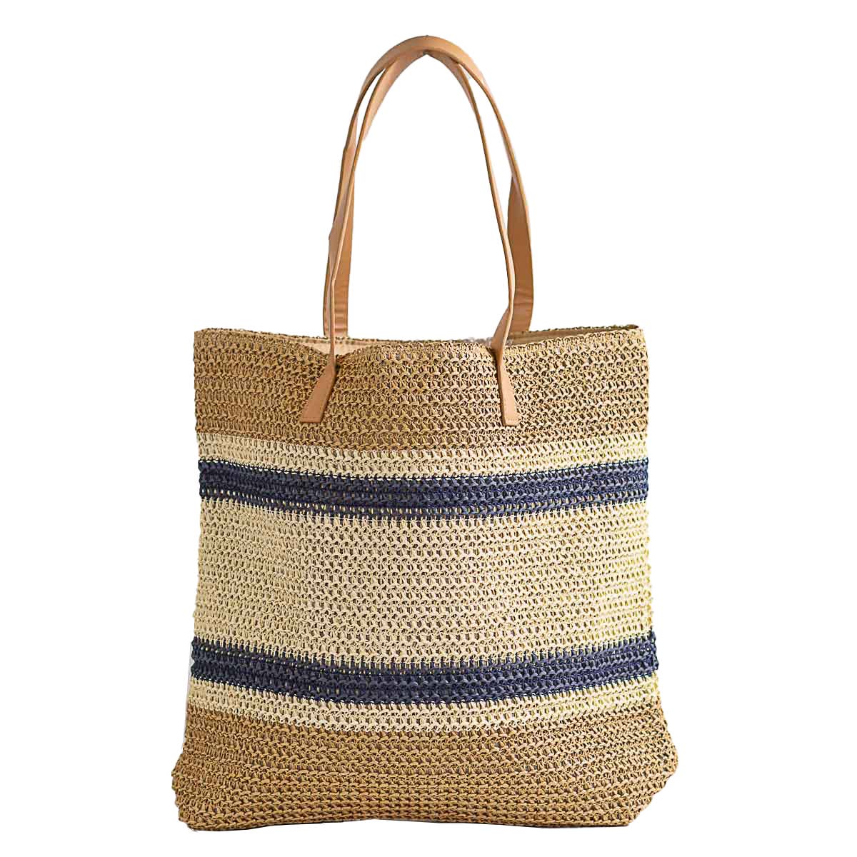 Sarasota Straw Tote - Natural/Navy - Purpose + Passion Boutique