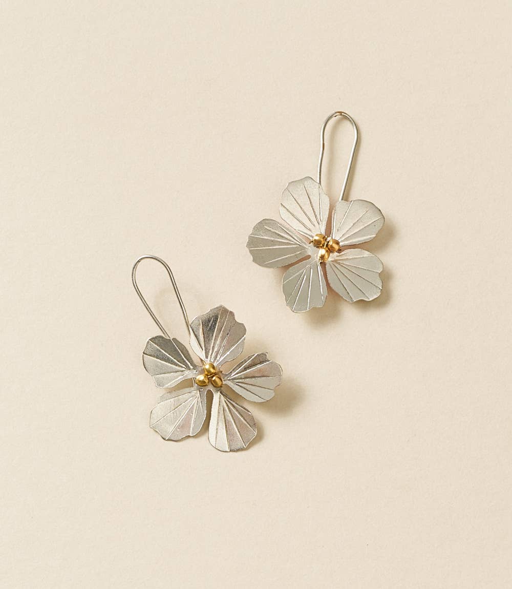 Sayuri Flower Silver Drop Earrings - Purpose + Passion Boutique