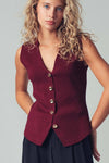 Sculpted Burgundy Button - Front Knit Vest - Purpose + Passion Boutique