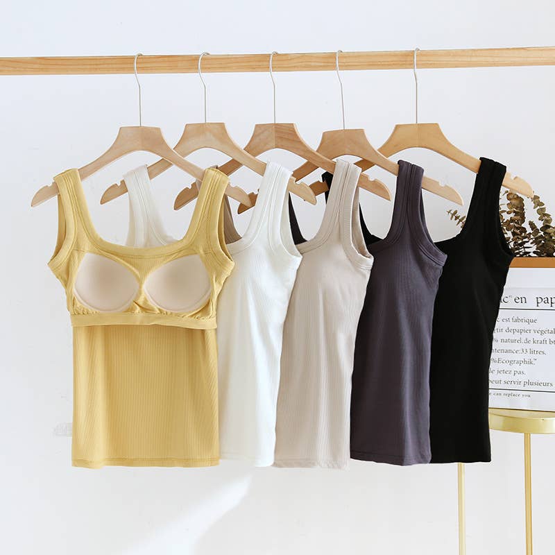 Semi - Sweetheart Neck Rib Knit Built - in Bra Top - Purpose + Passion Boutique