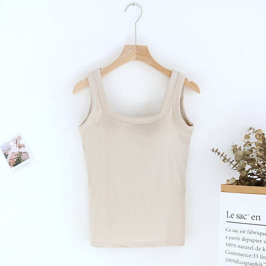 Semi - Sweetheart Neck Rib Knit Built - in Bra Top - Purpose + Passion Boutique