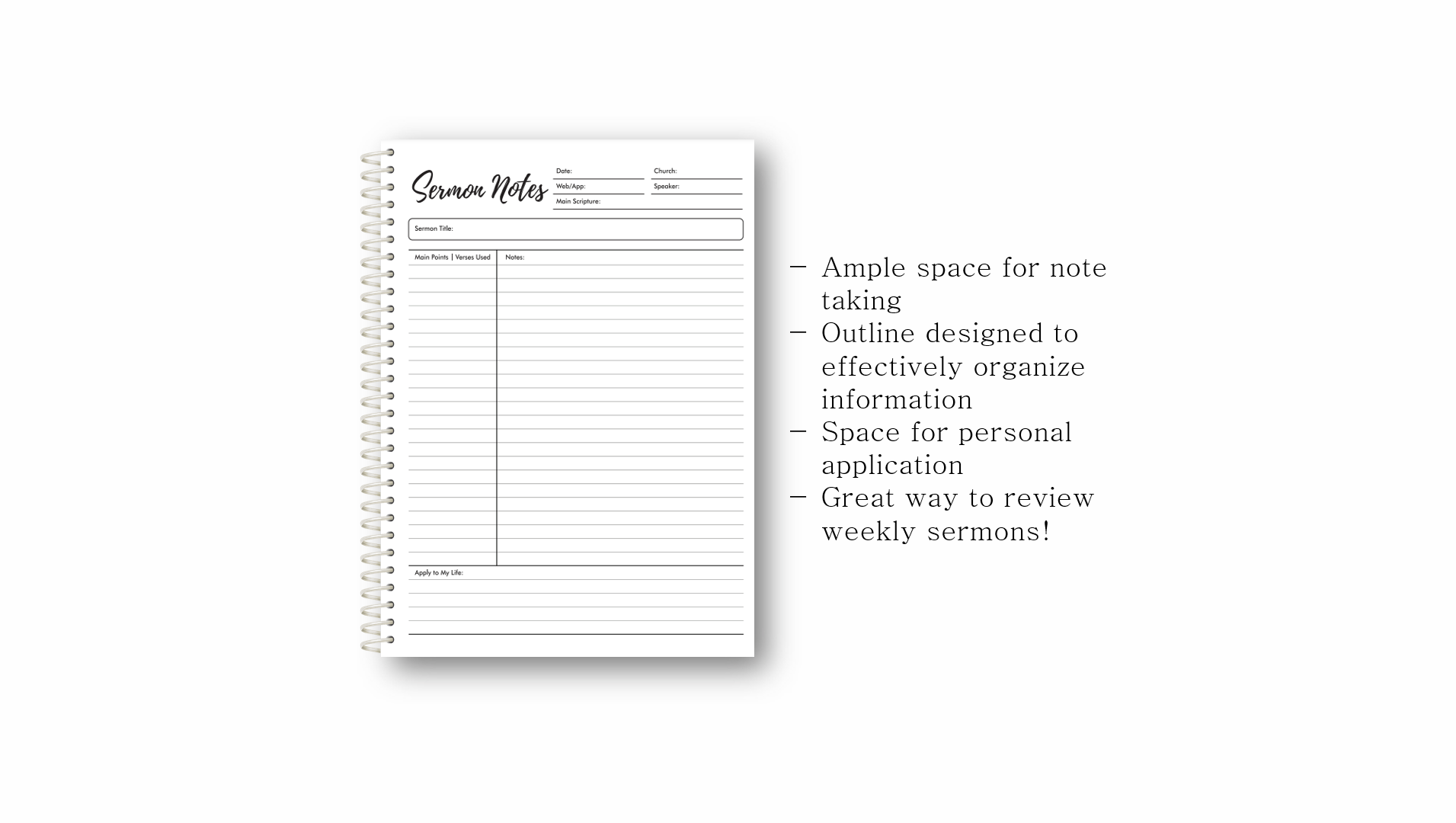 Sermon Notes Spiral - bound Journal - Purpose + Passion Boutique