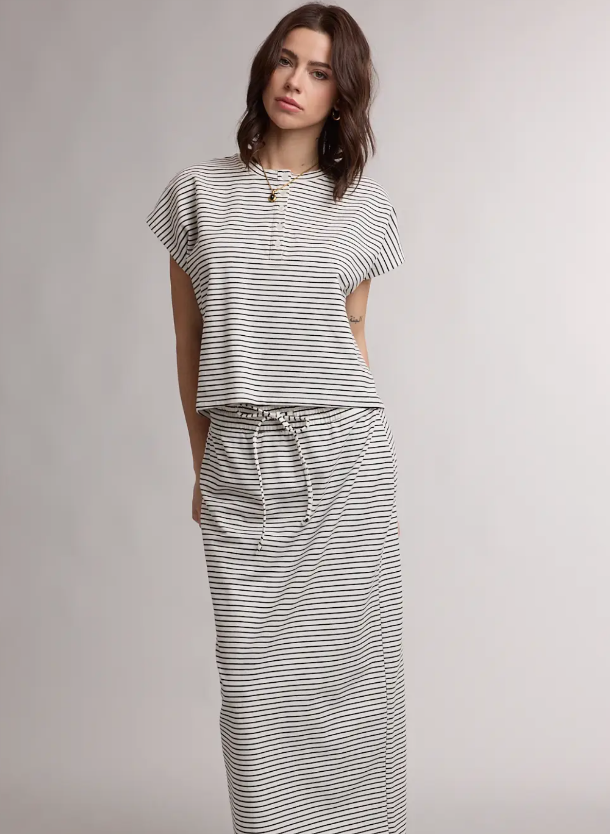 Black + White Striped Knit Top and Skirt Set