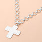 Silver Hammered Matte Metal Cross Pendant Chunky Chain Toggle Necklace - Purpose + Passion Boutique