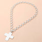 Silver Hammered Matte Metal Cross Pendant Chunky Chain Toggle Necklace - Purpose + Passion Boutique