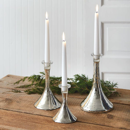 Silver Mercury Glass Taper Candle Holder - Purpose + Passion Boutique