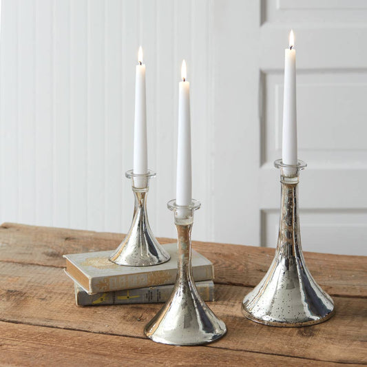 Silver Mercury Glass Taper Candle Holder - Purpose + Passion Boutique