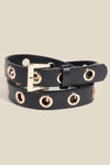 Simple Gold/Black Grommet Faux Leather Belt - Purpose + Passion Boutique