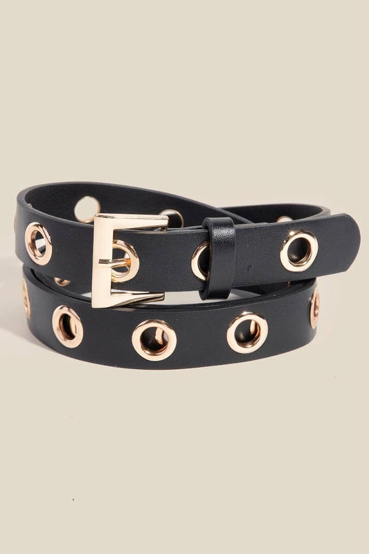 Simple Gold/Black Grommet Faux Leather Belt - Purpose + Passion Boutique