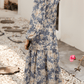 Sky Blue Floral Print Smocked High Waist Long Sleeve Maxi Dress - Purpose + Passion Boutique