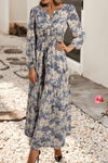 Sky Blue Floral Print Smocked High Waist Long Sleeve Maxi Dress - Purpose + Passion Boutique
