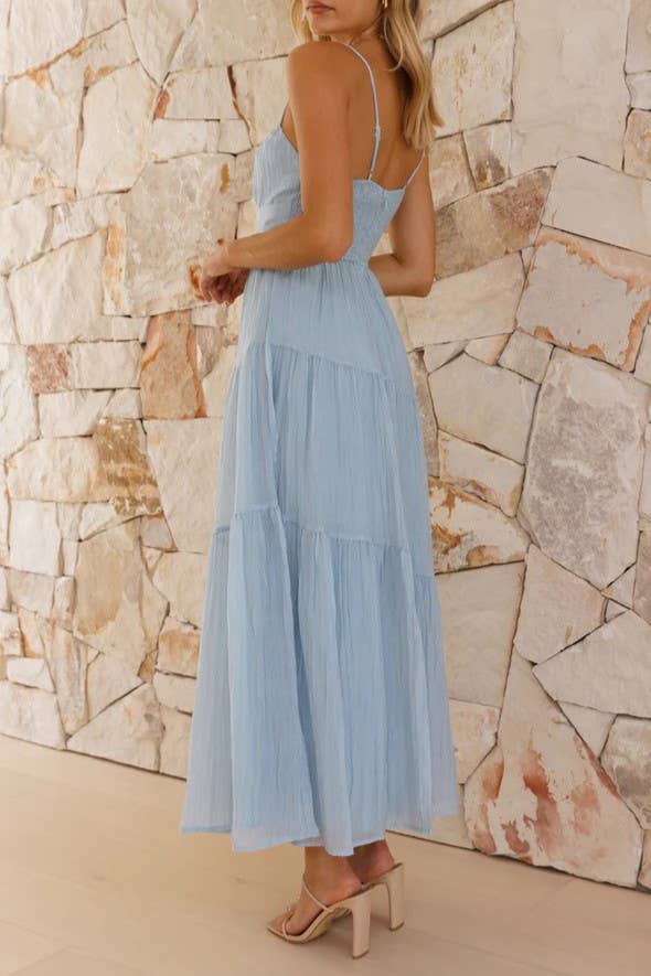 Sky Blue Keyhole Ribbon Tiered Strappy Maxi Dress - Purpose + Passion Boutique