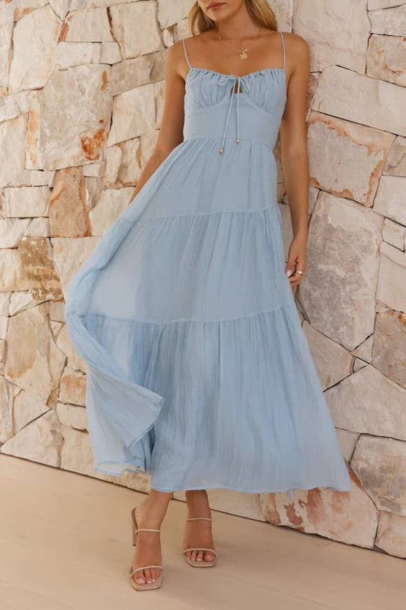 Sky Blue Keyhole Ribbon Tiered Strappy Maxi Dress - Purpose + Passion Boutique