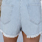 Sky Blue Raw Edge Drawstring Elastic Waist Denim Shorts - Purpose + Passion Boutique