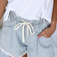Sky Blue Raw Edge Drawstring Elastic Waist Denim Shorts - Purpose + Passion Boutique