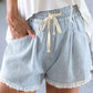 Sky Blue Raw Edge Drawstring Elastic Waist Denim Shorts - Purpose + Passion Boutique