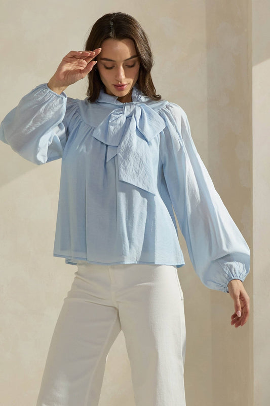 Sky Bow - Tie Neck Blouse - Purpose + Passion Boutique