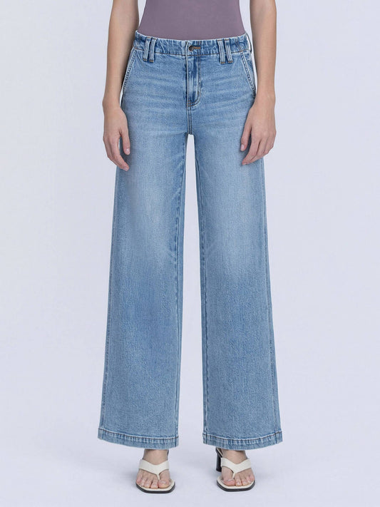 Slant Pocket High Rise Waist Facing Wide Leg Jean - Purpose + Passion Boutique
