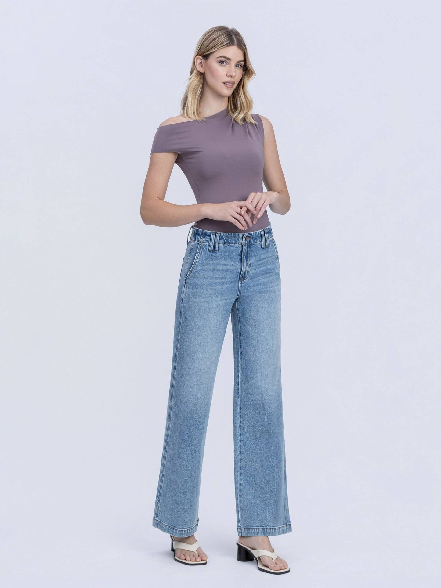 Slant Pocket High Rise Waist Facing Wide Leg Jean - Purpose + Passion Boutique