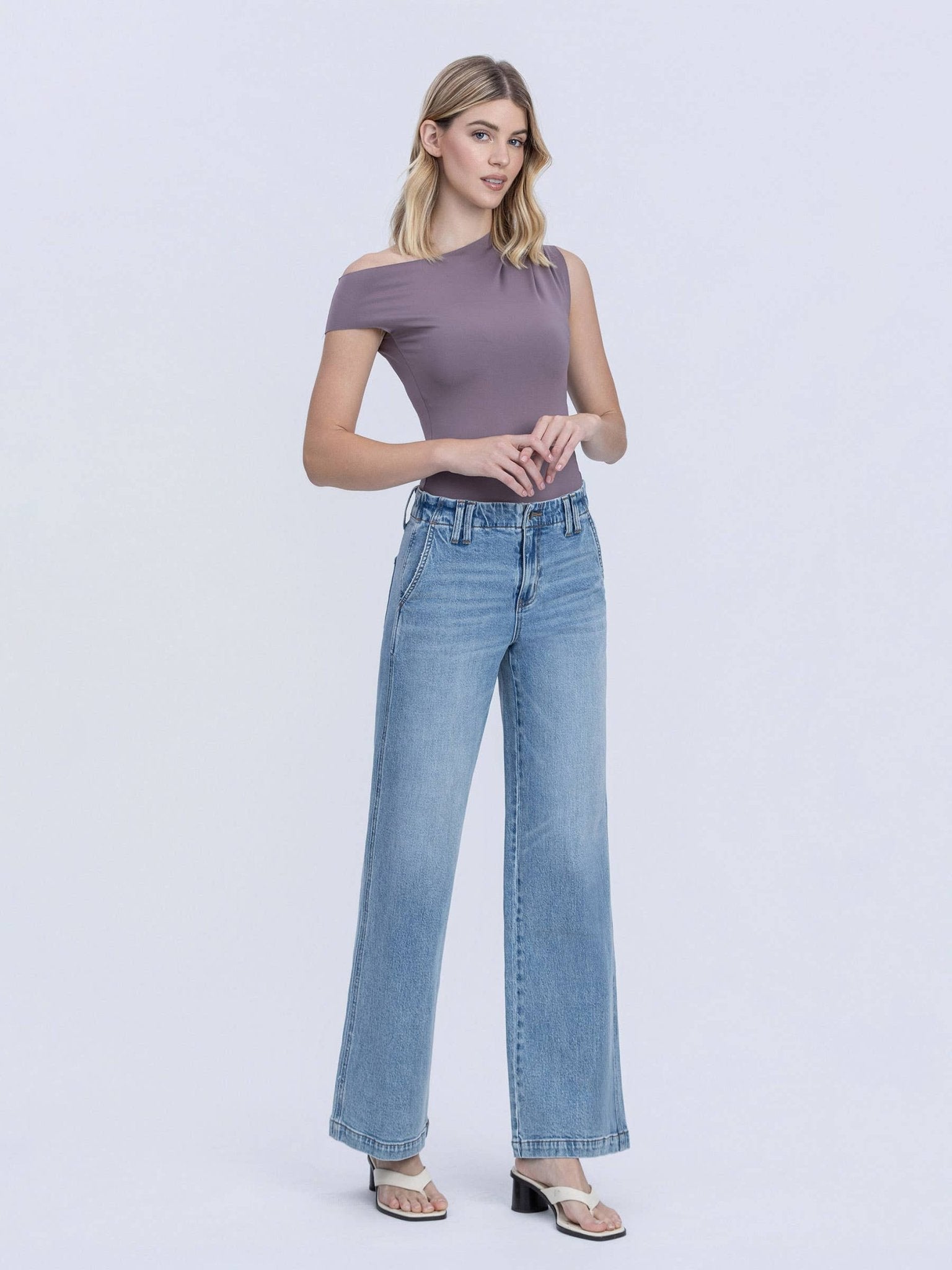 Slant Pocket High Rise Waist Facing Wide Leg Jean - Purpose + Passion Boutique