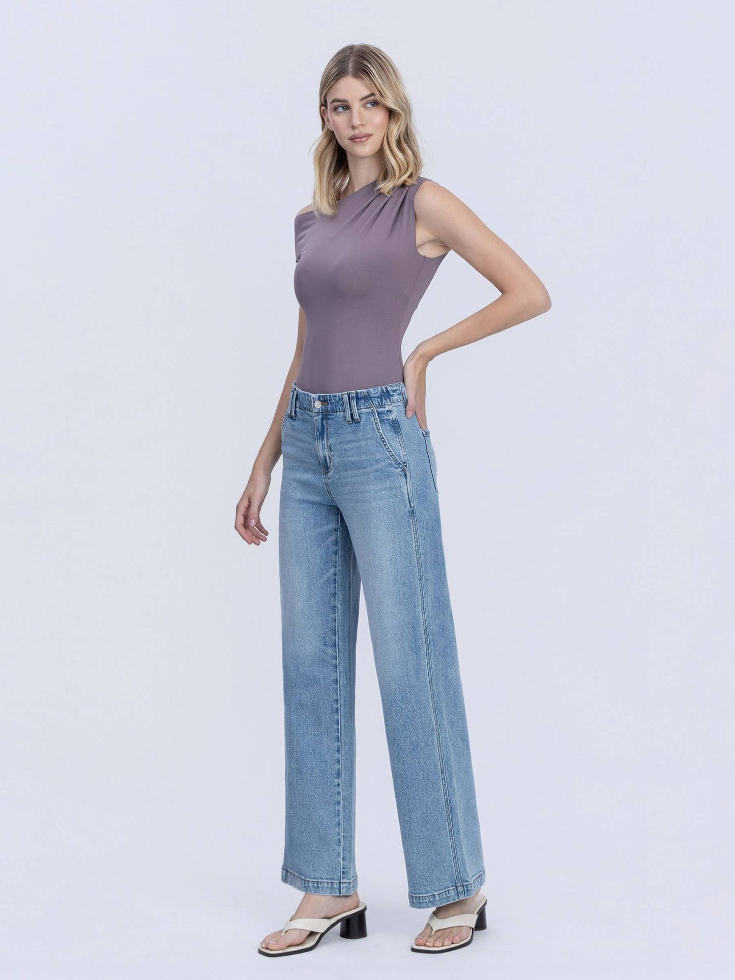 Slant Pocket High Rise Waist Facing Wide Leg Jean - Purpose + Passion Boutique